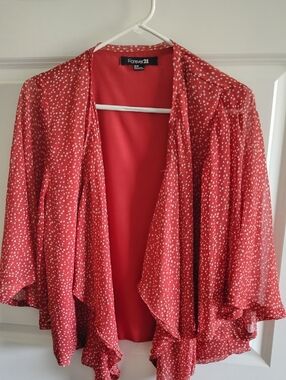 Forever 21 Burnt Orange Polka Dot Lightweight Cardigan